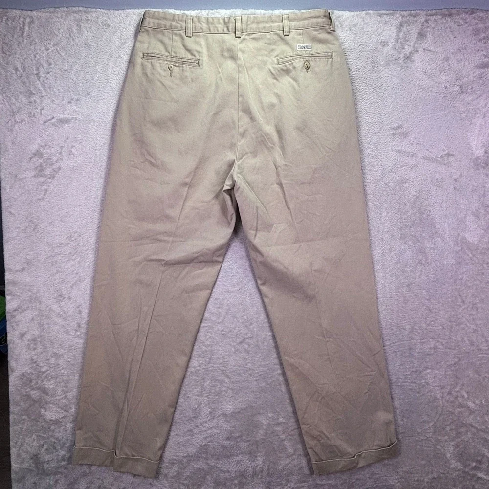 Polo Ralph Lauren Mens Chino Pants 36x32 Khaki Pleated Front Cuffed Cotton Twill